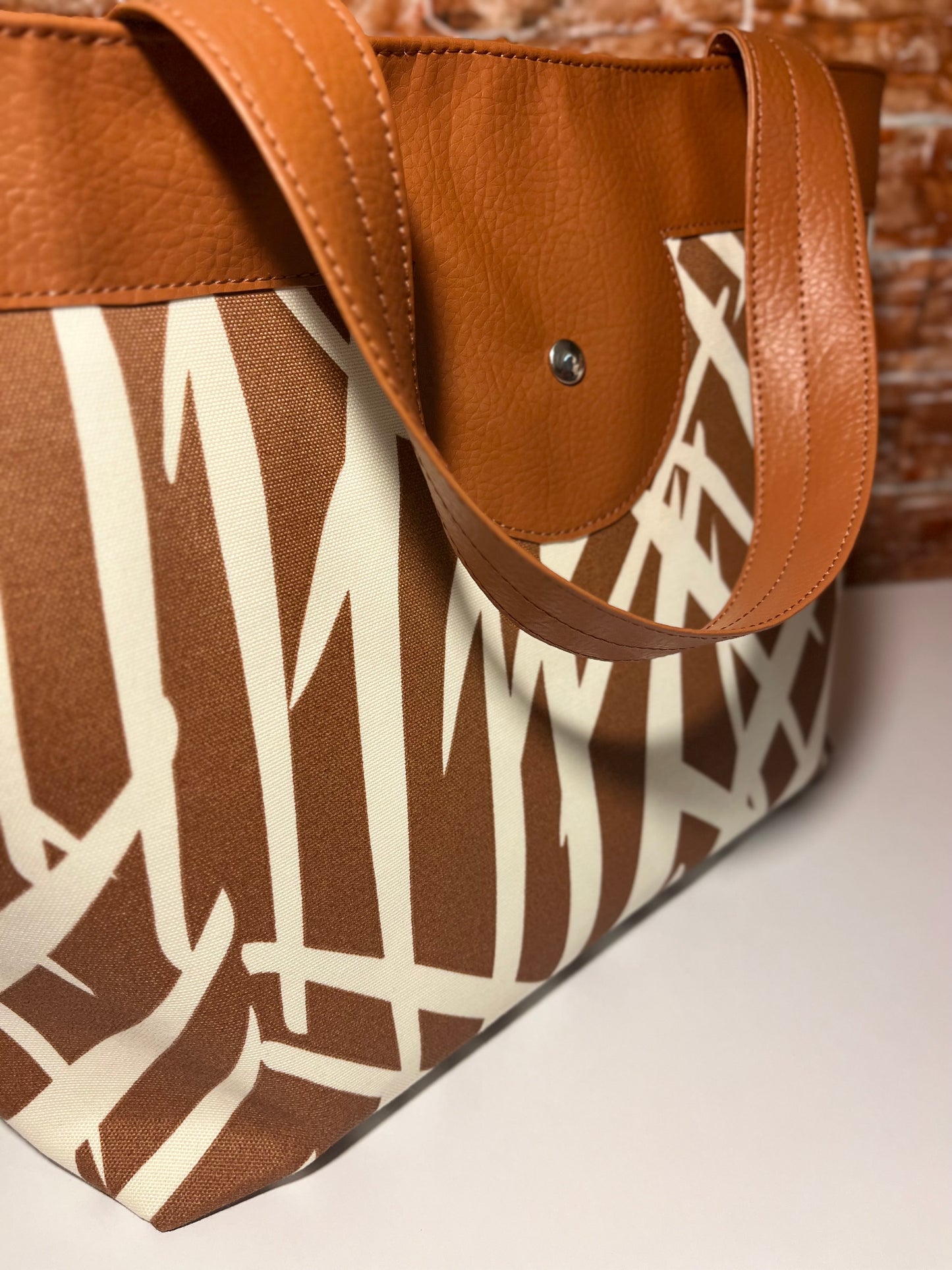 (RTS) Canvas Handbag - Tropical Palm Print / COLORS:  (Brown or Orange)