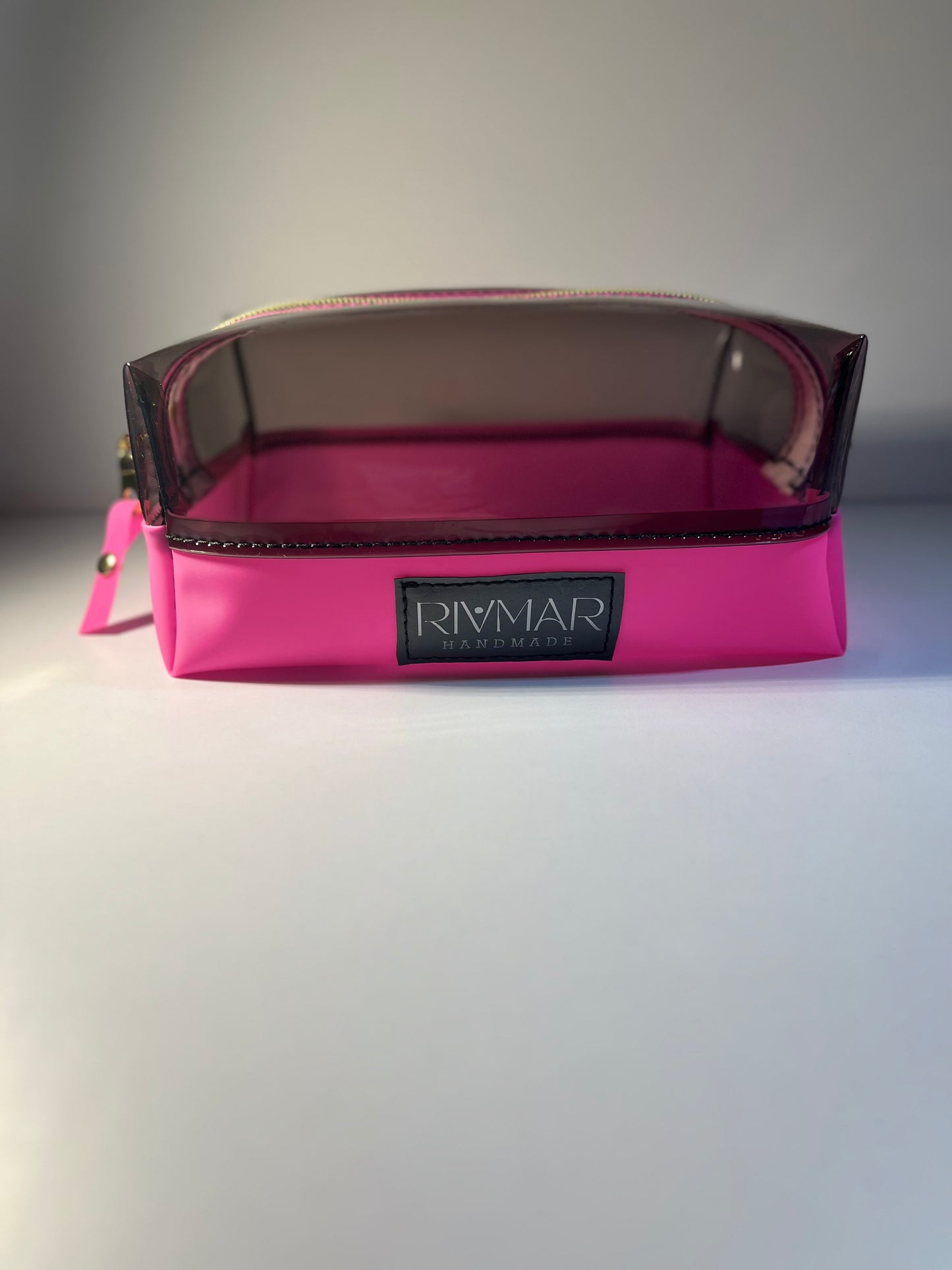 Boxy Bag Pouch - Black / (Hot Pink) Bottom - GOLD Zipper