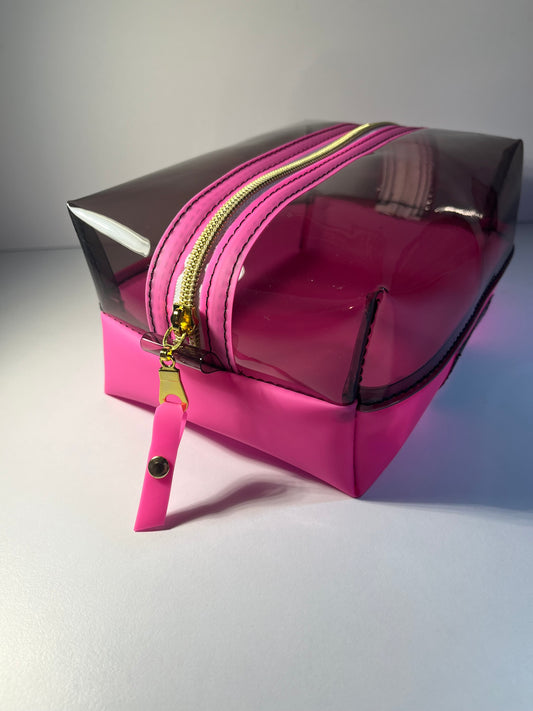 Boxy Bag Pouch - Black / (Hot Pink) Bottom - GOLD Zipper