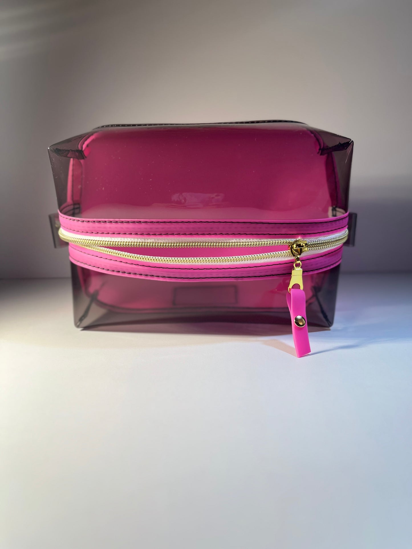 Boxy Bag Pouch - Black / (Hot Pink) Bottom - GOLD Zipper