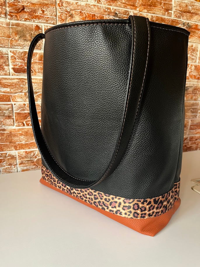 Leopard Tote Bag - Black/Brown (Made to Order)