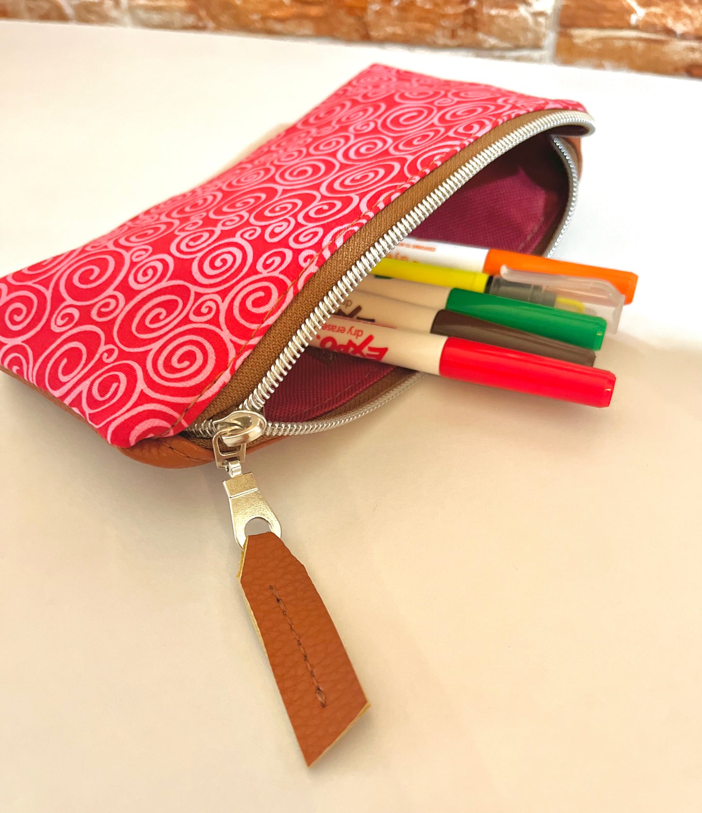 Swirly - Red Rasberry & Pink Zipper Pouch | Pencil Pouch