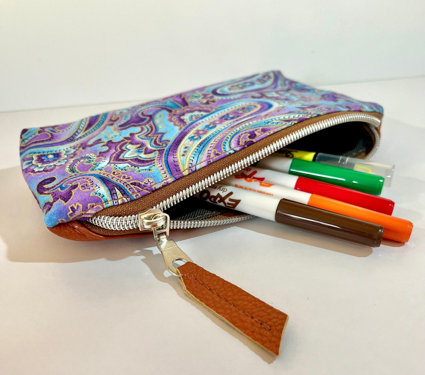 Paisley - Blue & Purple Zipper Pouch | Pencil Pouch