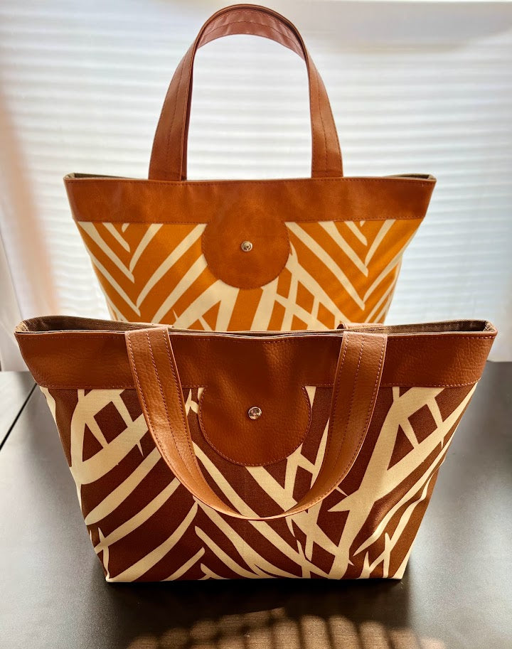 (RTS) Canvas Handbag - Tropical Palm Print / COLORS:  (Brown or Orange)