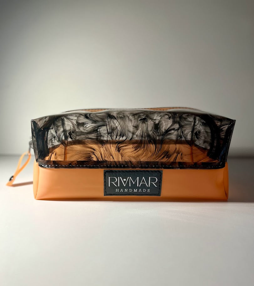 Boxy Bag Pouch - (Black) Oil Print /  (Orange) Bottom