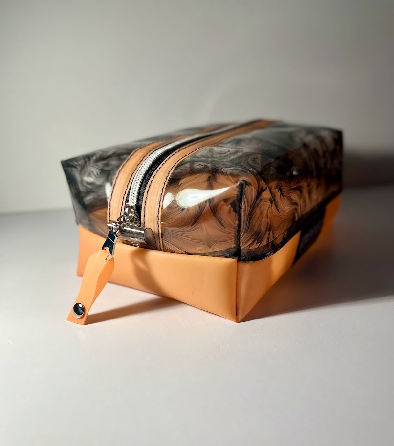 Boxy Bag Pouch - (Black) Oil Print /  (Orange) Bottom