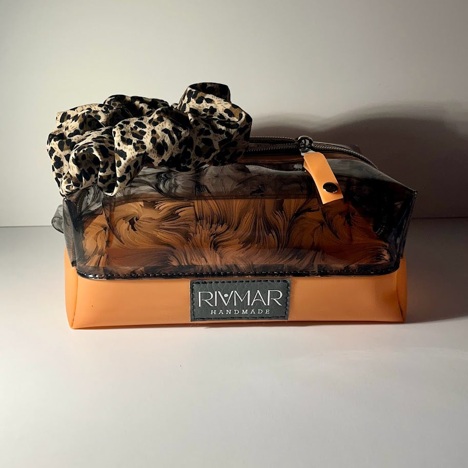 Boxy Bag Pouch - (Black) Oil Print /  (Orange) Bottom