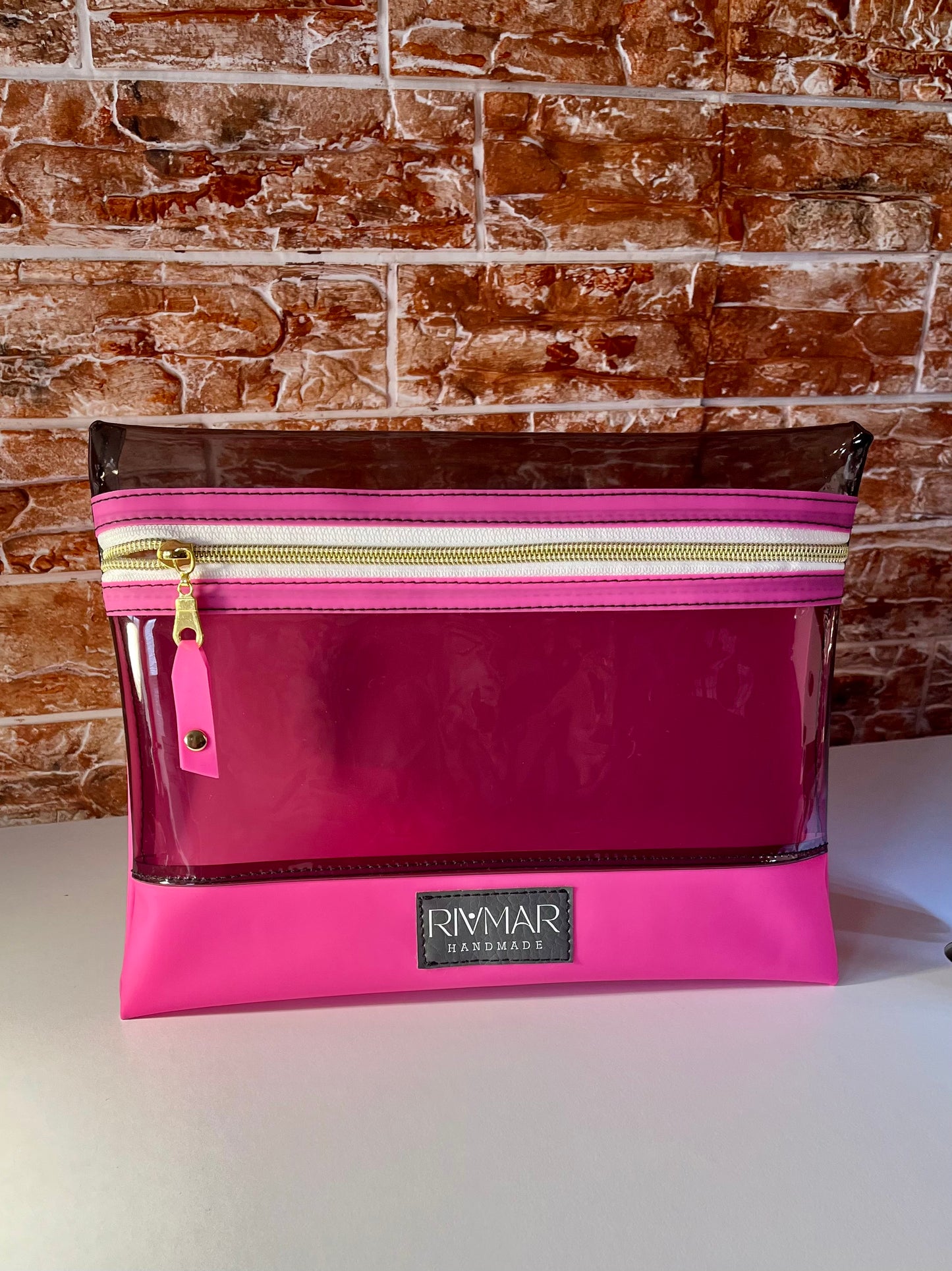 Boxy Bag Pouch - Black / (Hot Pink) Bottom - GOLD Zipper