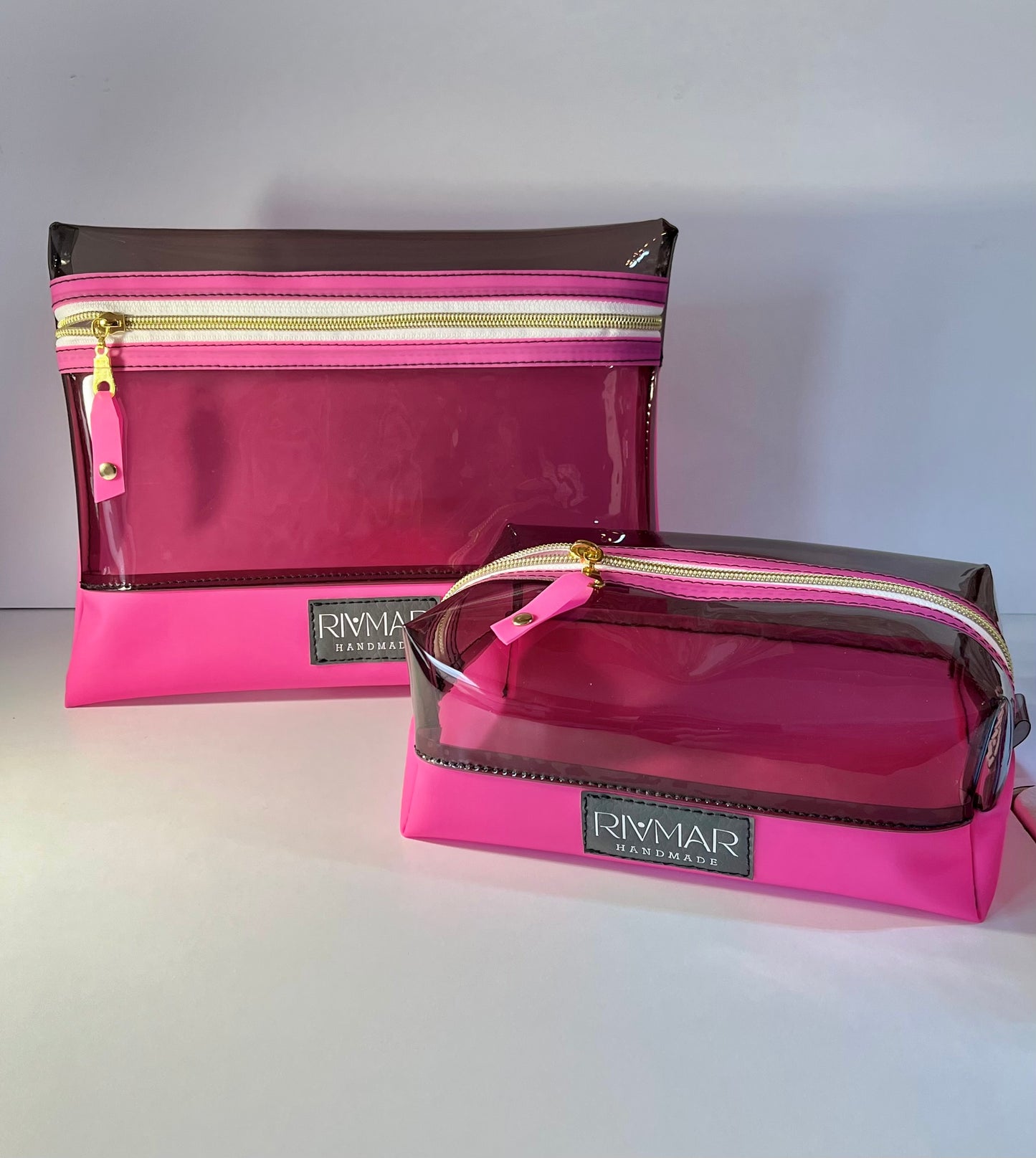 Boxy Bag Pouch - Black / (Hot Pink) Bottom - GOLD Zipper