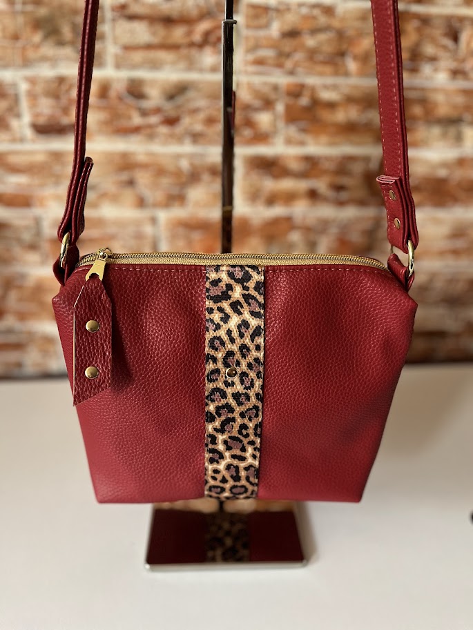 Wine-Leopard Shoulder Purse - Small